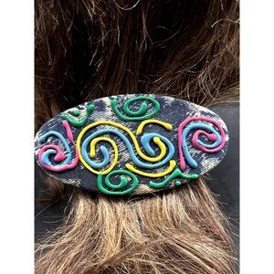 Vintage Green Blue Pink, Yellow Oval Shaped Barrett Length 4 Inches